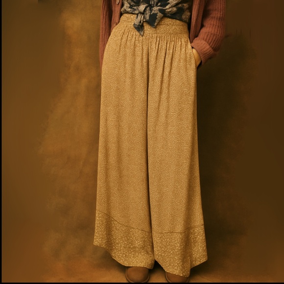 Patrons of Peace Tan Palazzo Wide Leg Pocket Pants Size Medium - Picture 1 of 8